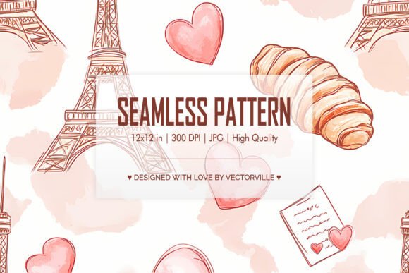Download Romantic Paris Love Seamless Pattern JPG - Romantic Collection