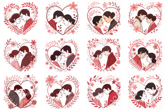 Download Romantic Couple in a Heart-Shaped Frame - Romantic Collection
