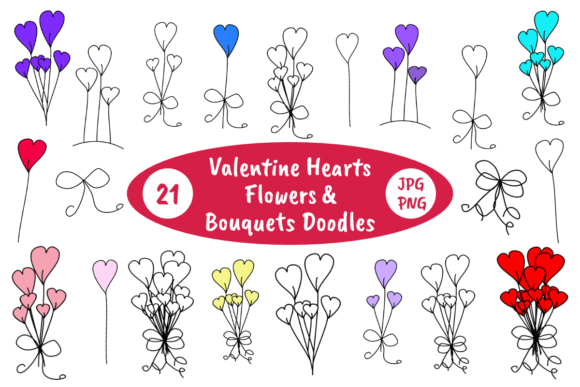 Download Valentine Hearts Flowers Doodles Clipart - Premium Bundle