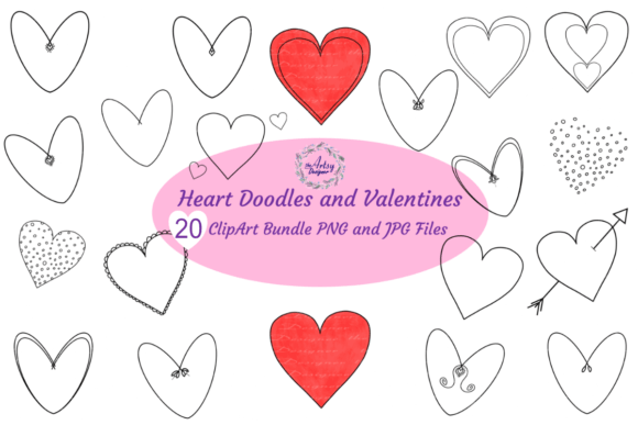 Download 20 Valentine Hearts Doodles Clipart - Premium Bundle