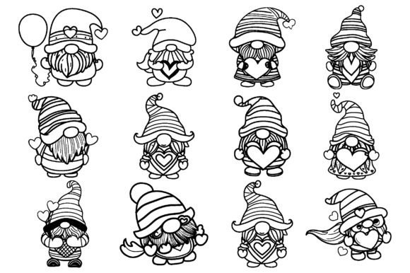 Download Cute Kawaii Valentine Gnome Line Art SVG - Gnome Collection